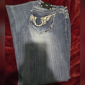 Miss Me Dark Blue Jeans with Wing Embroidery